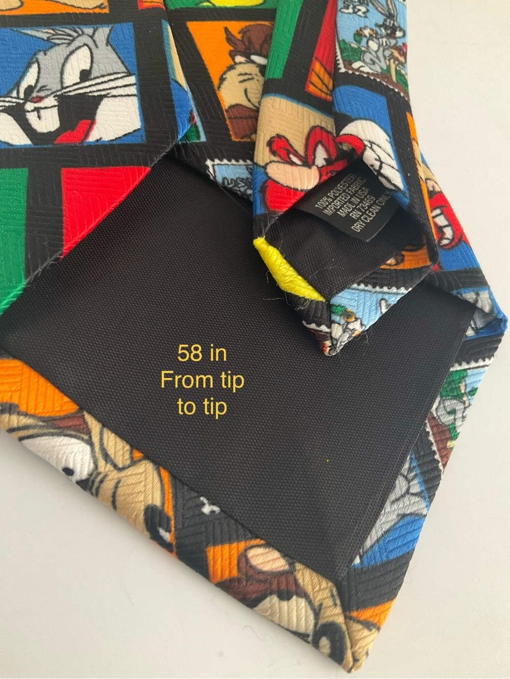 Vintage Colorful Looney Tunes Stamp Collection 1997 Character Tie - Picture 5 of 5